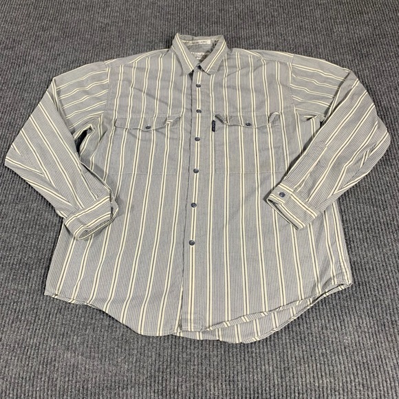 VTG Levis Shirt Mens Medium Bleu Striped Silver Label Button Up Cotton Blend 80s - Picture 1 of 11